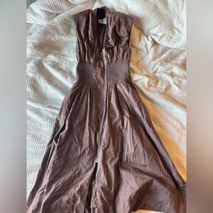 BY ANTHROPOLOGY Brown Cap Sleeve Maxi Dress with Zipper V Neck